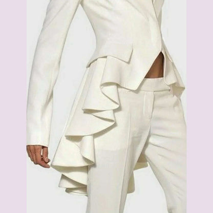 Chic Blazer Woman Spring Autumn Long Sleeve Stand Collar Solid Coat Slim Ruffle Casual Jackets Vintage Tailed Blazers Outwears