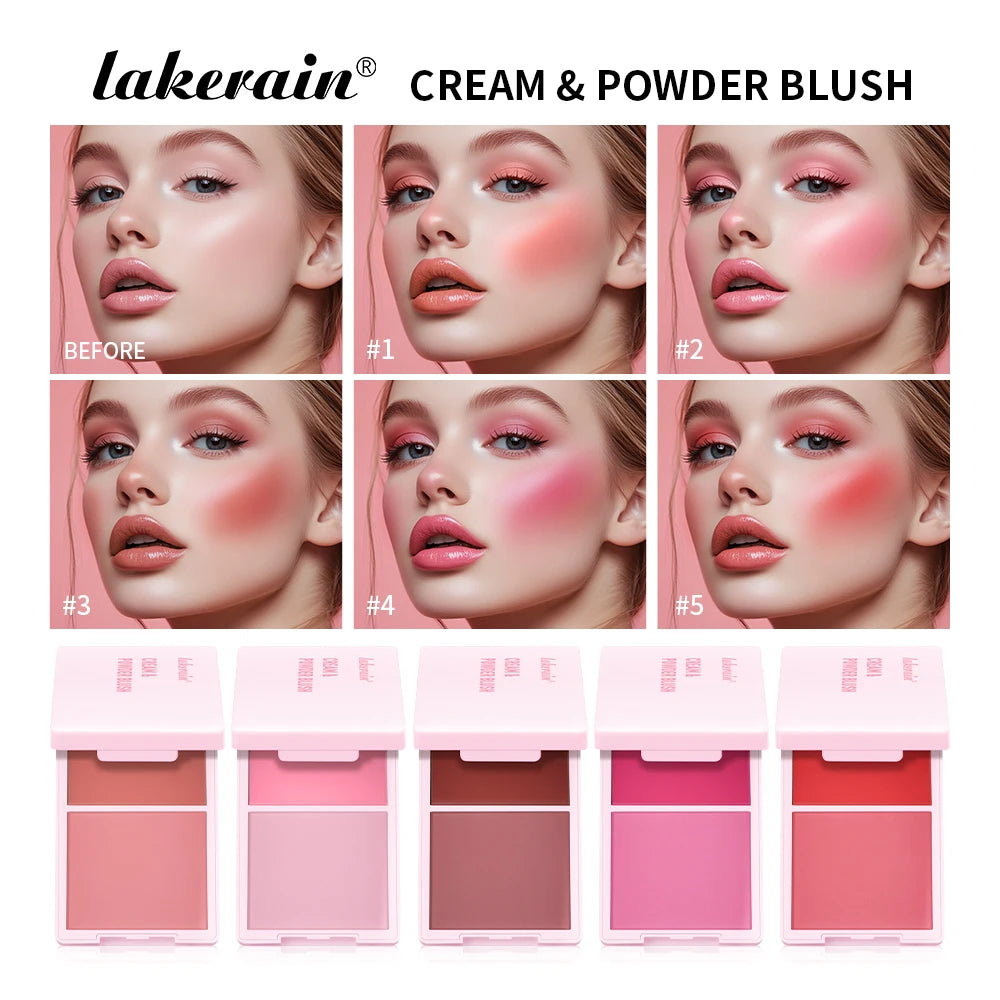 2in1 Cream & Powder Blush Matte Dewy Rosy Blush Makeup Pan Long-lasting Wearing High Pigment Natural Matte Blush Palette
