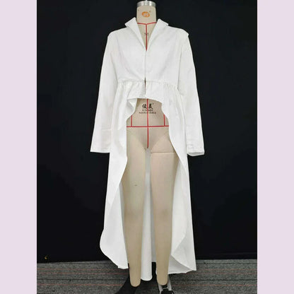 Beautyblue High-Low Wrap Blazer Top White Women's V-Neck Coats New Fashion Solid Color Falbala Pleated Elegant Chic Clothing