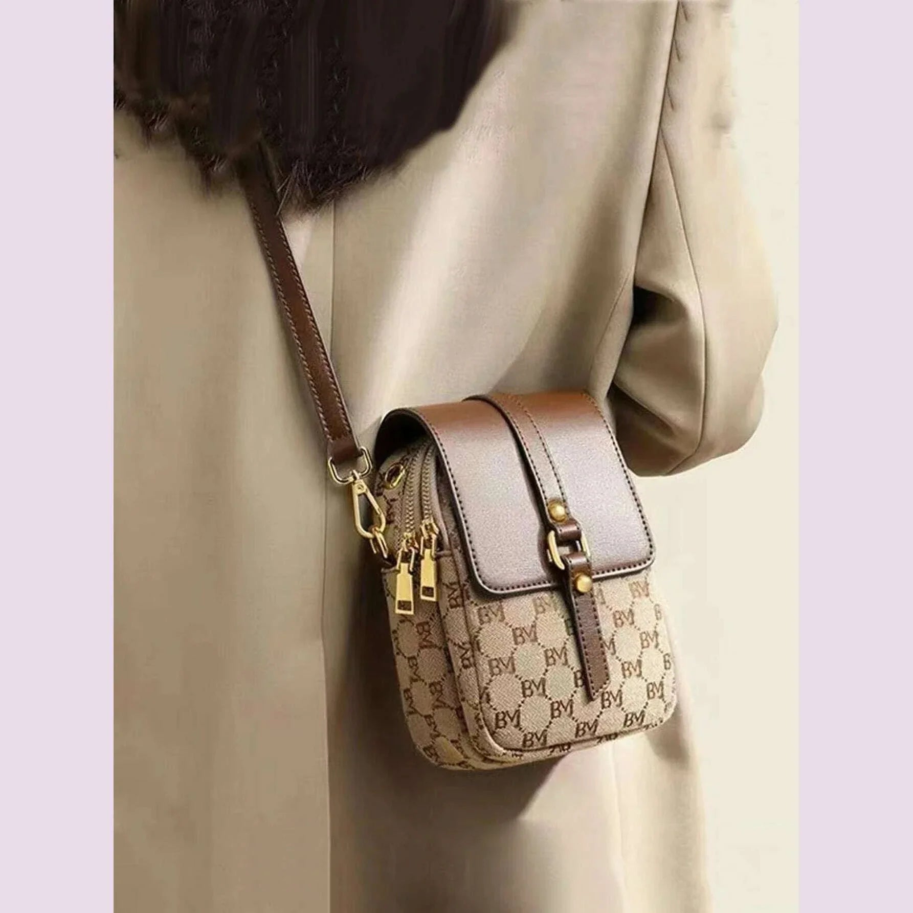 Women's checkered diagonal cross small round bag, retro contrasting flip shoulder bag