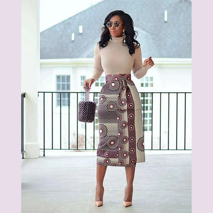 CM.YAYA Women Skirts Print High Waist Stretchy Bodycon Midi Skirt Ladies Vintage Fashion Streetwear 2024 Autumn Winter Elastic
