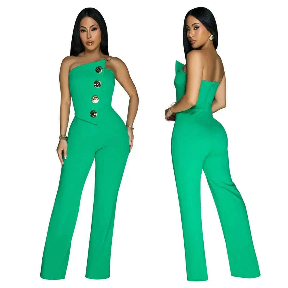 Jumpsuits Sexy Women One Piece Sleeveless Strapless Tight High Waist Overalls Wide Leg Long Pants Irregularity Rompers