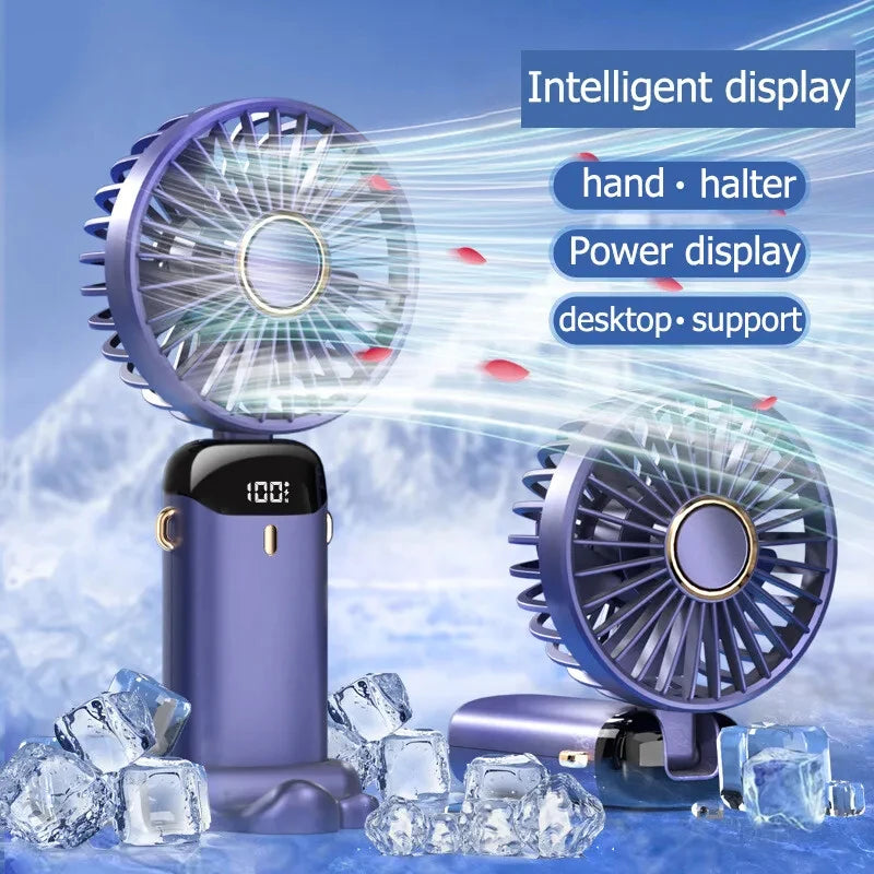 5 Speed Adjustable Intelligent Digital Display USB Folding Neck Hanging Fan Portable Charging Model Portable Cooling Device
