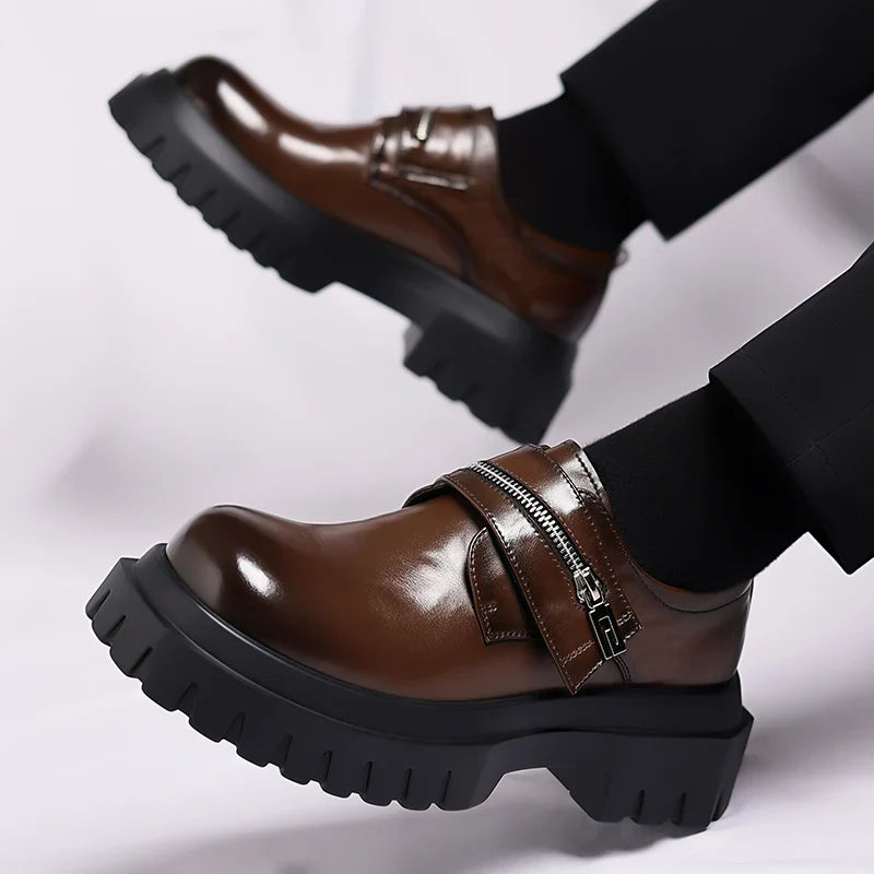 Derby men's leather shoes Thick bottomed British style design Leisure Party Business Office Luxury adult shoes Brown and Black