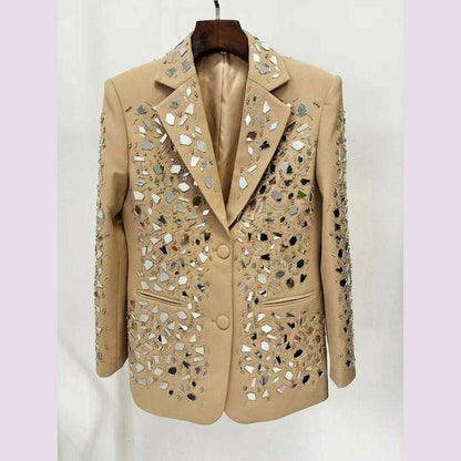 Fashion Runway Women Suits Sets Shiny Sequin Beading Single Breasted Blazers Shorts Office Ladies Design Elegant Two Pece Set