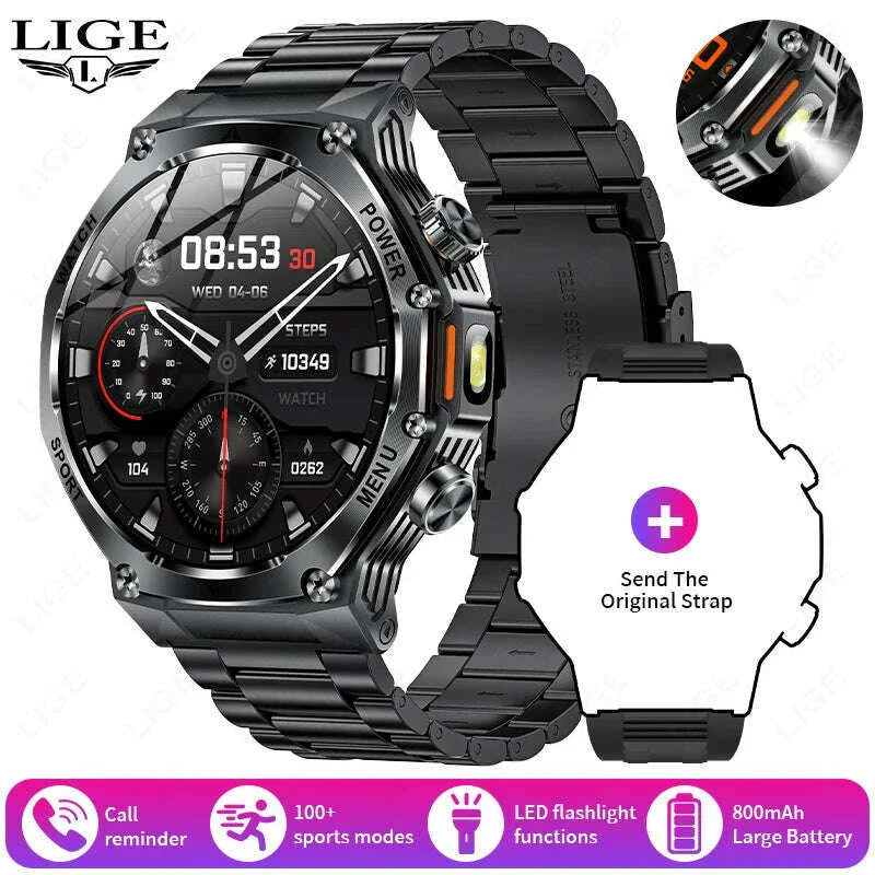 LIGE New Smart Watch Men 800mAh Ultra Long Battery Life Waterproof Outdoor Sport Watches Bluetooth Call Military Smartwatch 2025