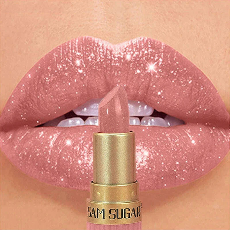 6 Colors Diamond Pearlescent Lipstick Glitter Shiny Metallic Lipstick Lip Tint Long Lasting Nude Shimmer Shiny Lip Gloss Makeup