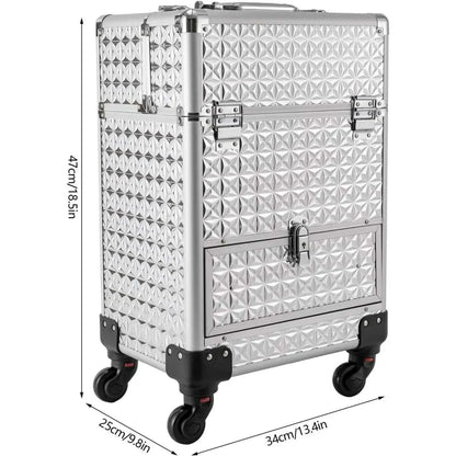 Rolling Makeup Train Case, Makeup Trolley with Drawer, Nail Case Wheeled Manicure Storage Case for Hair Stylists,Pet Groomers