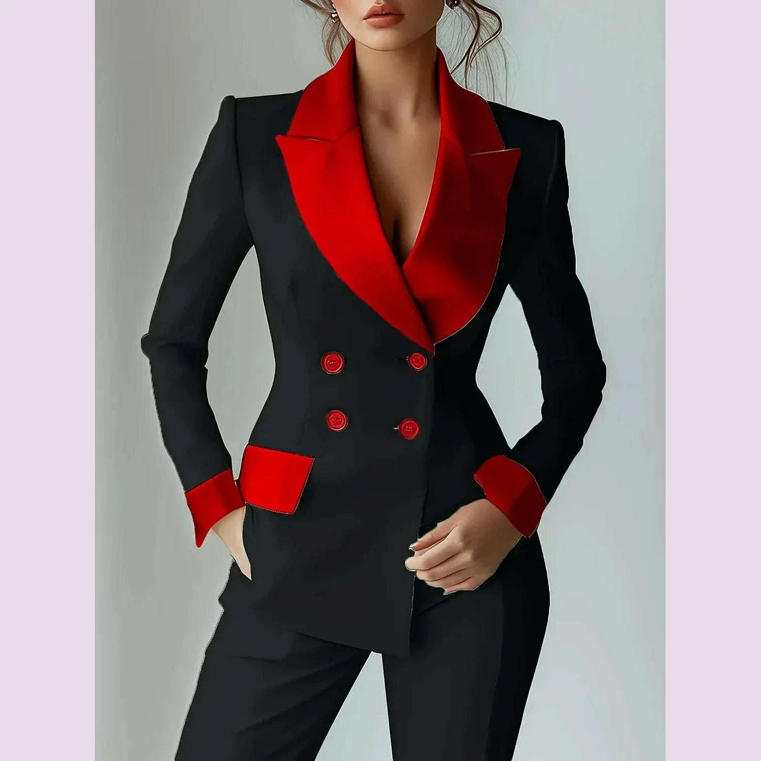 Women Patchwork Short Blazer Jacket Peak Lapel Fashion Office Lady Long Sleeve Elegant Casual Double Breasted Blazer Coat
