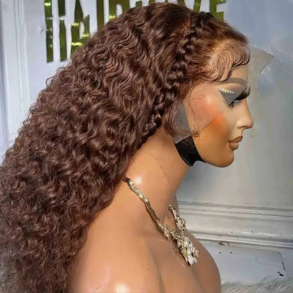 26 inch 180Density Soft Long Kinky Curly Lace Front Wig Brown For Women With BabyHair Preplucked Natural Hairline