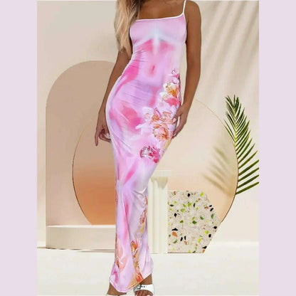 Sexy Tight Floral Print Strapless Dress Spring Summer New Arrival Cross-Border Hot Sale Ins Style Women's Ankle-Length Gown
