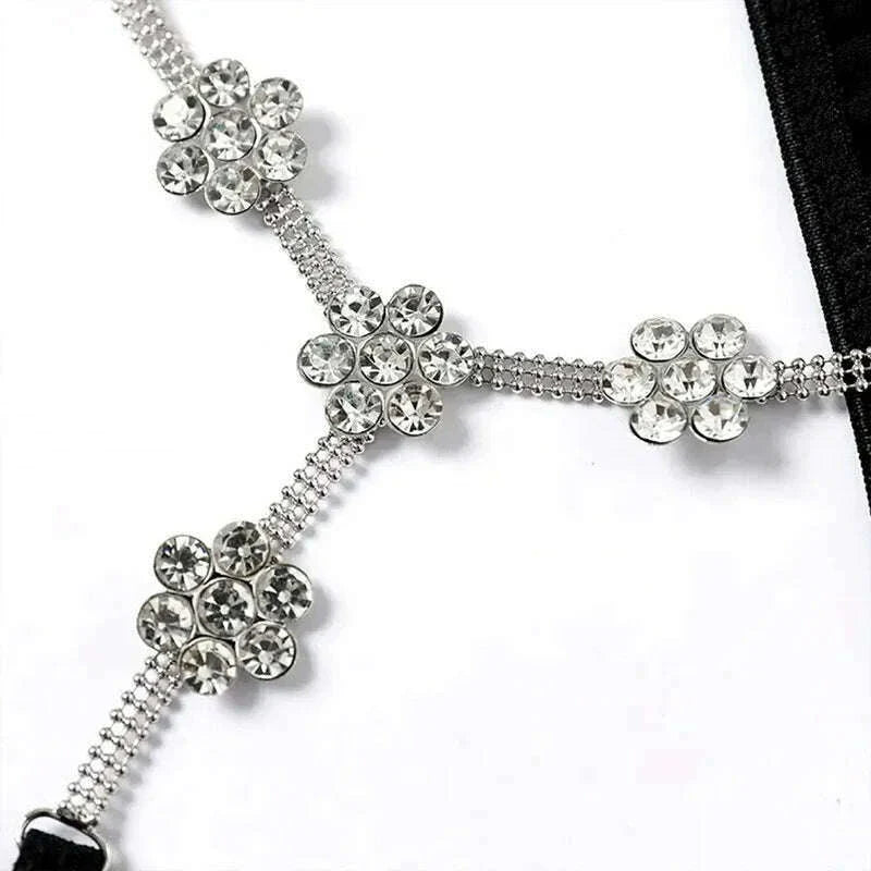 Stonefans Sexy Flower Crystal Thong Bikini Panties Jewelry for Women Stretch Rope Rhinestone Thong Back Panties Body Jewelry
