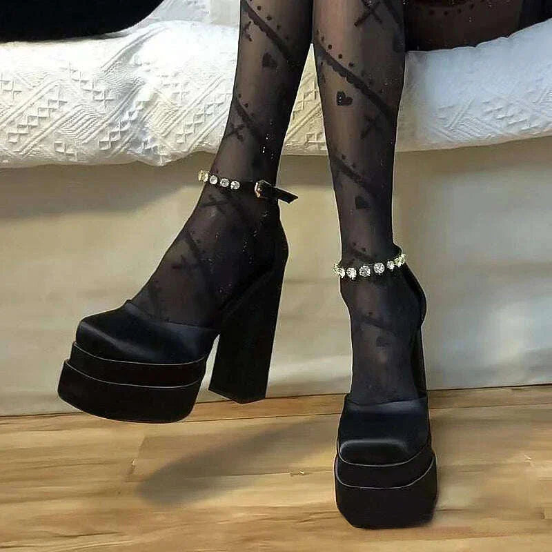 2025 Spring Platform Women Mary Jane Shoes Fashion Crystal Bukle Sexy High Heel Wedding Party Shoes