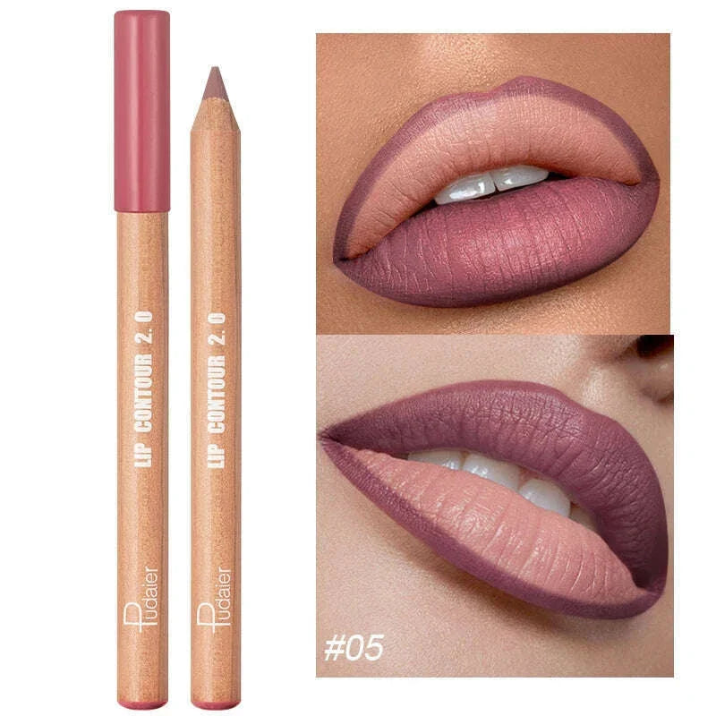 Nude Brown Lipliner Pen Wooden Matte Lip Liner Waterproof Lipstick Pencil Easy To Wear Non-stick Cup Lip Contouring Pen Cosmetic