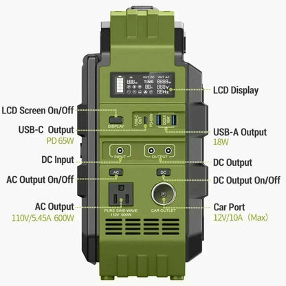 Portable Power Station 614.4Wh Battery Pack with 600W (1200W Surge) AC Outlets Solar Battery Generator for Outdoor Camping RV