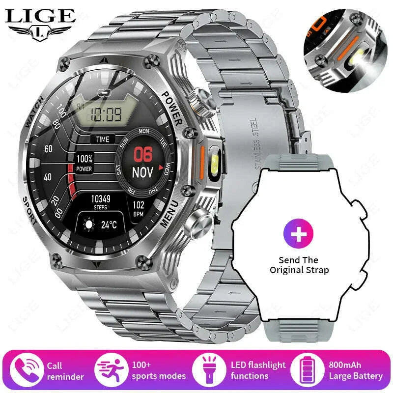 LIGE New Smart Watch Men 800mAh Ultra Long Battery Life Waterproof Outdoor Sport Watches Bluetooth Call Military Smartwatch 2025