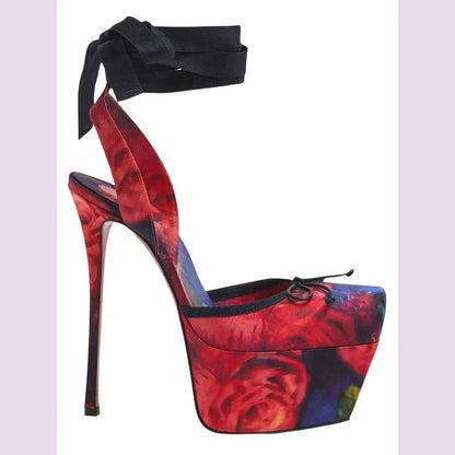 European and American High-heeled Dance Platform Silk Satin Square Bow Sandals  Shoes Women Zapatos Mujer