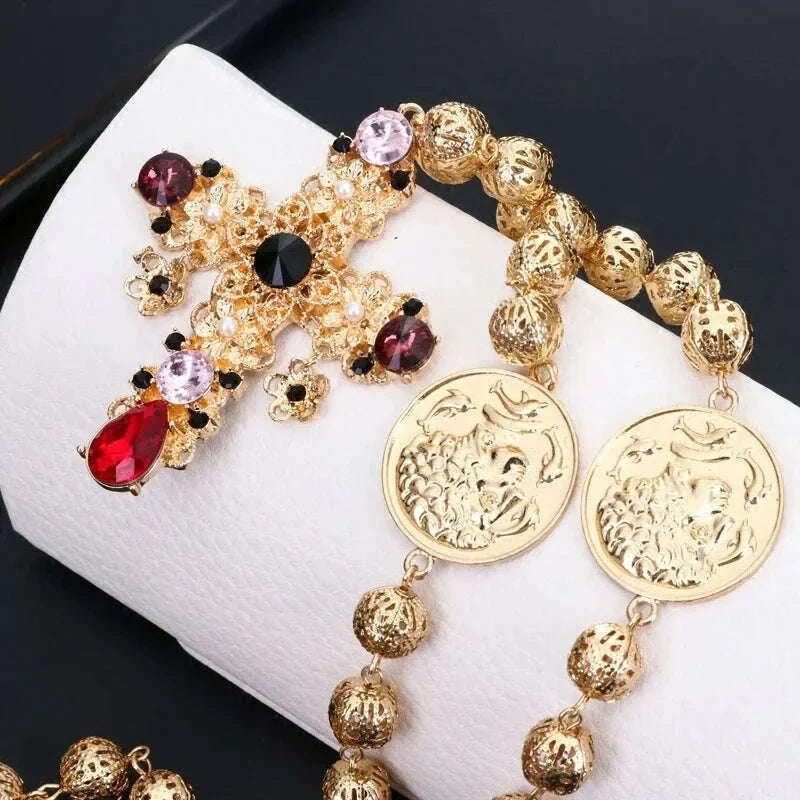 2024 Baroque Cross Holloway crystal antique necklace, fashion show premiere palace-style women's necklace, sweater chain