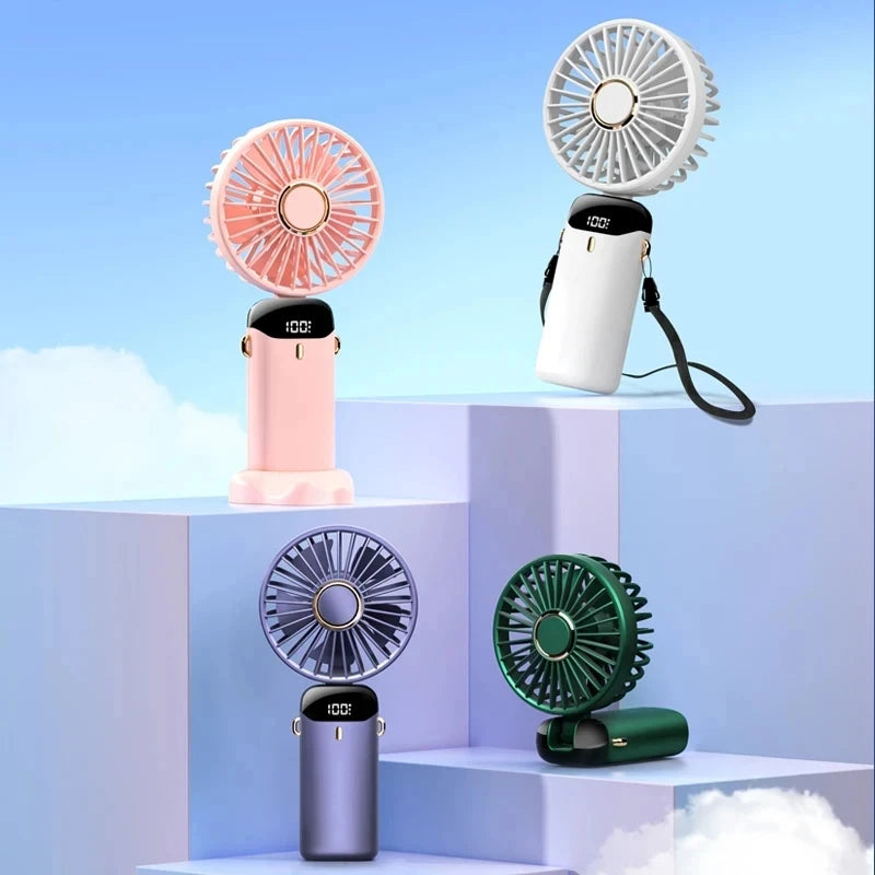 5 Speed Adjustable Intelligent Digital Display USB Folding Neck Hanging Fan Portable Charging Model Portable Cooling Device