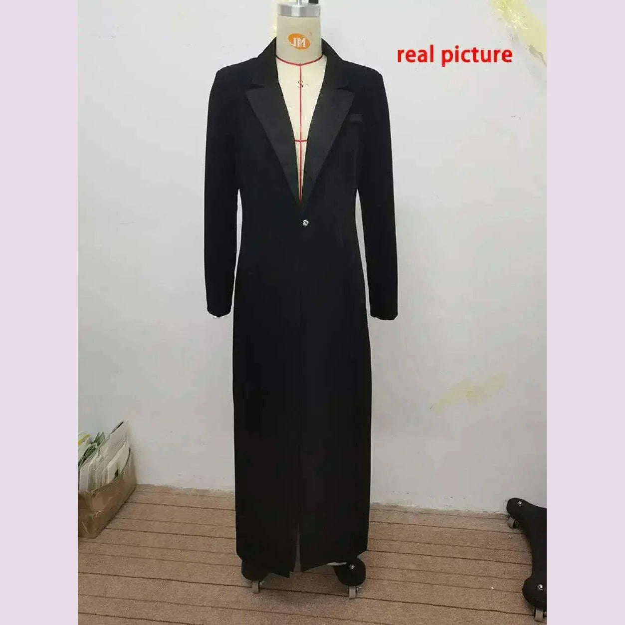 Missuoo Notched Collar Long Sleeves Slim Fit Long Coat for Urban Women Autumn Fashion Black Split-side Blazer Outerwears
