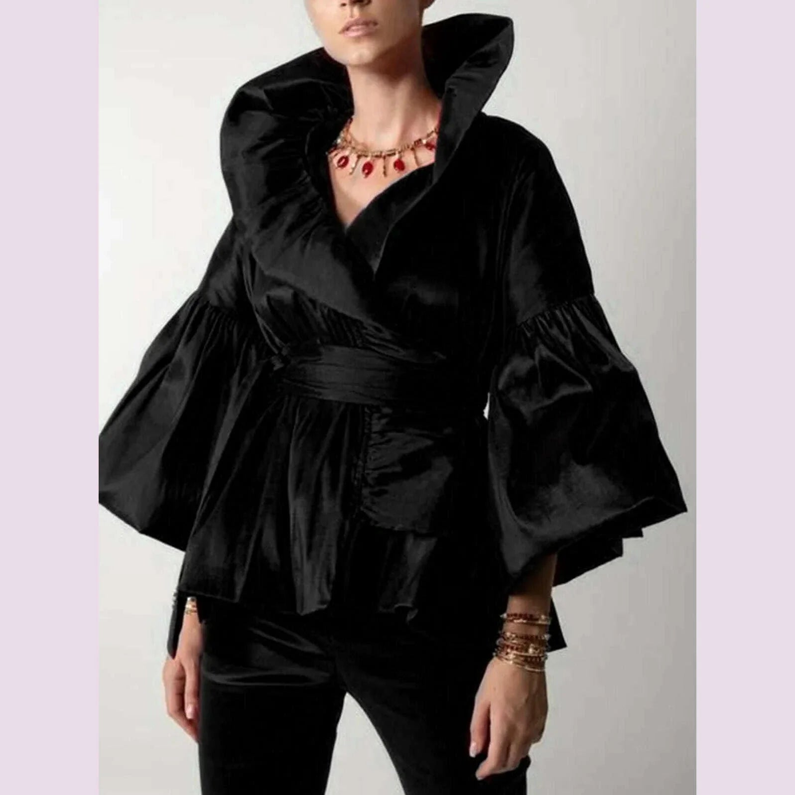 Elegant Turn Down Collar Women Blouse Puff Long Sleeve Ruffles Lady Blouse Shirt Women Tops Blouses Shirts Blusas Para Mujer