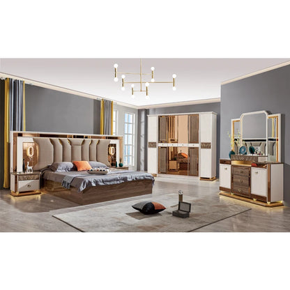A Classic Royal Queen Wooden Double Leather Bed Room King Size Home Modern Luxury Full Mdf Turkish Bedroom Furniture Set