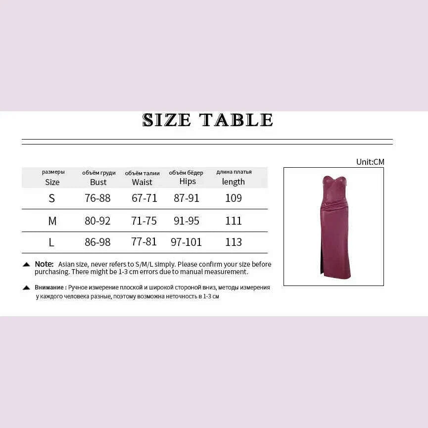 Vintage Leather Zipper Wrinkle Slim Bra Midi Dress Women Fashion Sleeveless Split High Waist Robes 2024 Lady Evening Party Wear