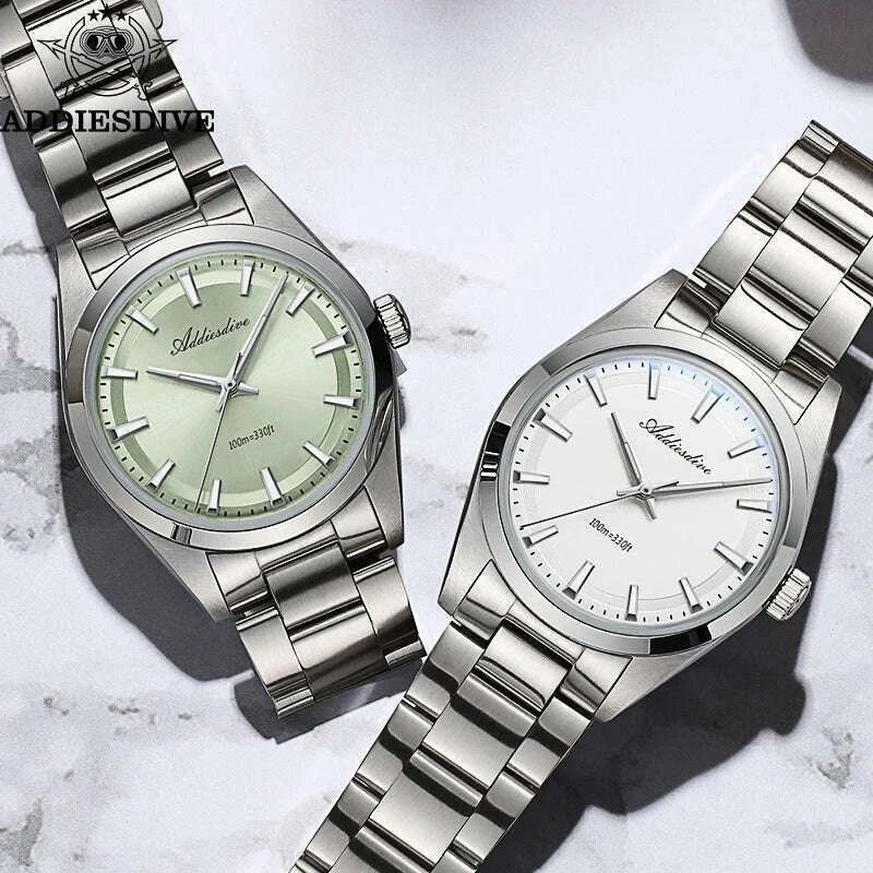ADDIESDIVE 36MM Simple Stainless Steel Men's Watch Bubble Mirror Glass Luxury Quartz Watches 100M Waterproof AD2066 Reloj Hombre