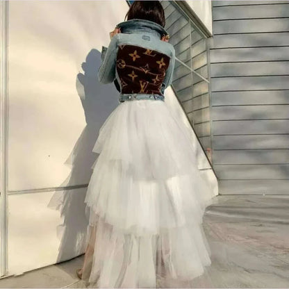 Women Tulle Petticoat Tiered High Low Elastic Waist Tutu Skirts Puffy Long Soft Net Gown Underskirt Prom Maxi Skirt Free Size