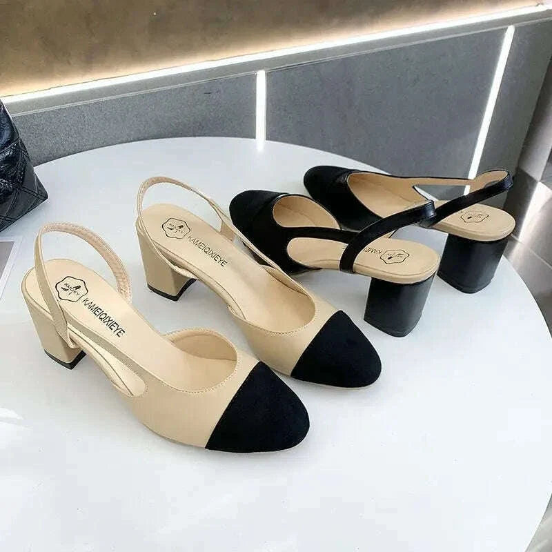 Summer Sandal For Women High Heels Sandals Retro Closed Square Toe Mules Shoes Girls Wedding Shoes Elegant Womans Low Heels