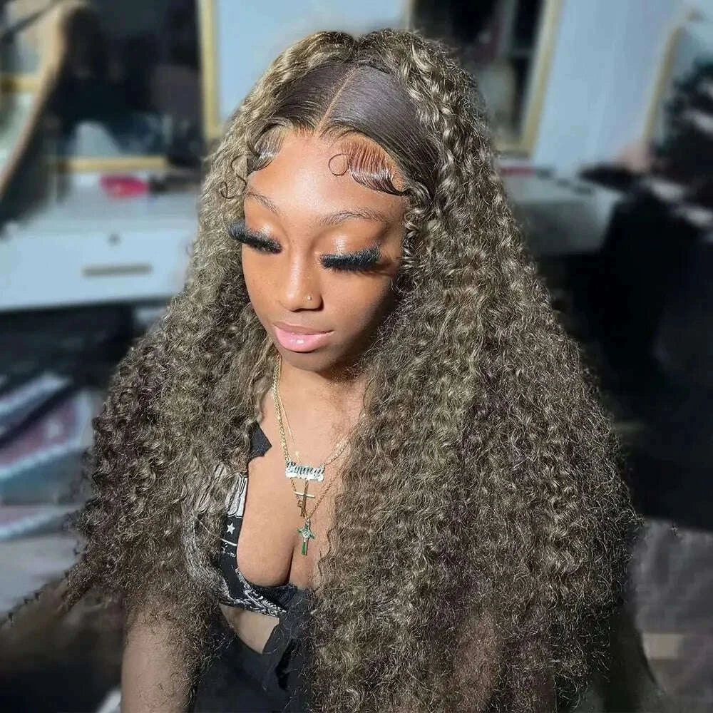 Soft 26Inch Long Glueless Ombre Blond Kinky Curly 180Density Lace Front Wig For Black  Women With Baby Hair Preplucked Daily
