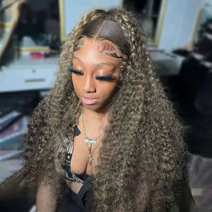 Soft 26Inch Long Glueless Ombre Blond Kinky Curly 180Density Lace Front Wig For Black  Women With Baby Hair Preplucked Daily