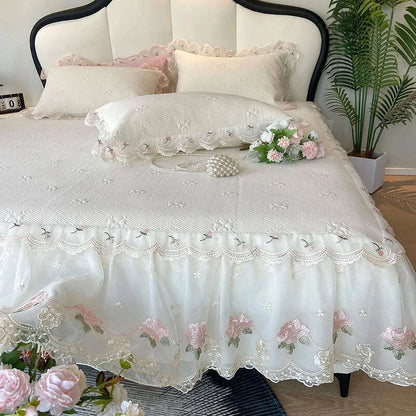 2025 Summer Cool Bed Skirt Sheet Princess Bed Skirt Mattress Ruffled Lace Bedsheet Not Stuffy With Pillowcases Twin Queen Size