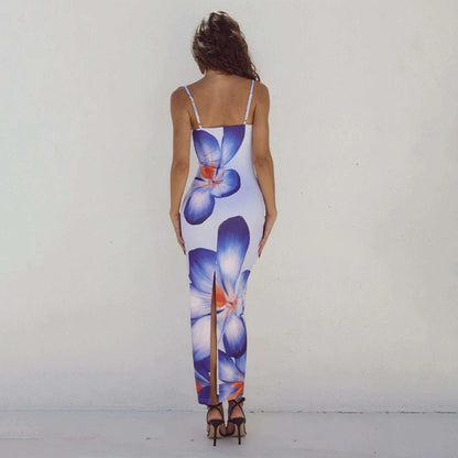 Women Cocktail Bodycon Dress  Split Bodycon Party Floral Print Spaghetti Strap Dresses Sexy Female Summer Outfits Streetwear