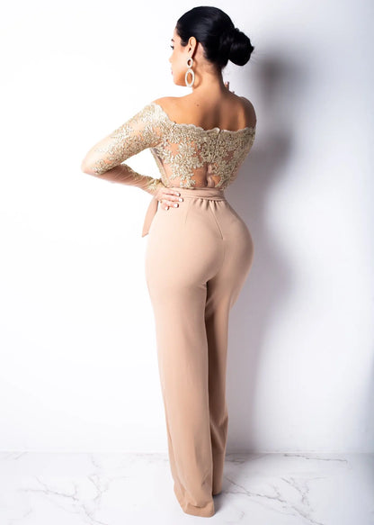 Elegant Lace Stitching Jumpsuit 2025 Summer Wide Leg Pants Romper Women Casual Office Playsuit Holiday Communting Overalls Mujer