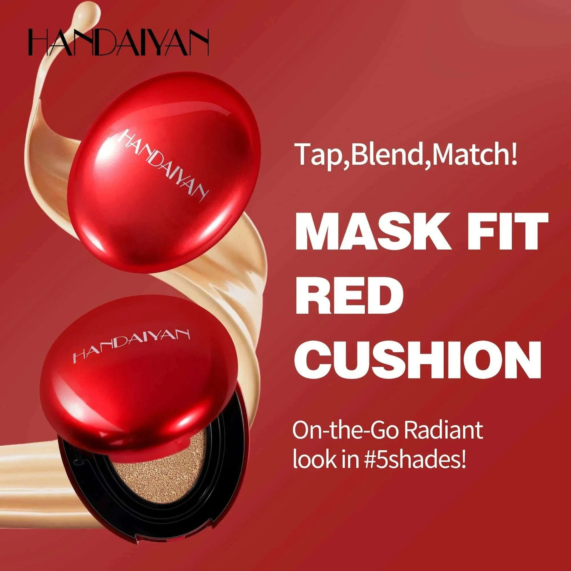 HANDAIYAN 5Color Red Box Concealer Cushion For Easy Application And Long-Lasting Skin Touching Face With Puff For Women's Makeup