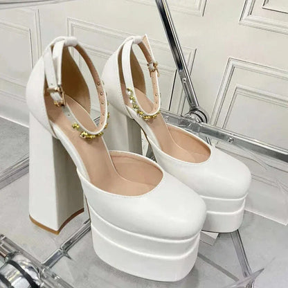 New Fashion Women Pumps Retro Mary Janes Chunky Heels Sandals Spring Platform Dress Party Wedding Basic Shoes Woman Big Size