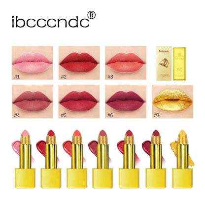 Shimmer Gold Lipstick Metallic Glitter Sexy Lipsticks Long Lasting Batom Waterproof Cosmetic Gold Brick Tube Design Gift 3.5g