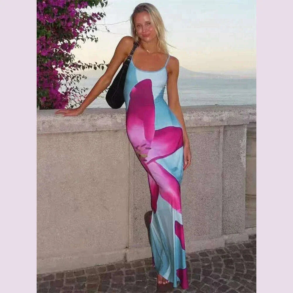 Sexy Maxi Dress For Women Elegant Party Summer Fashion Print Sleeveless Simple Dresses Bodycon Backless Casual Club Strap Dress