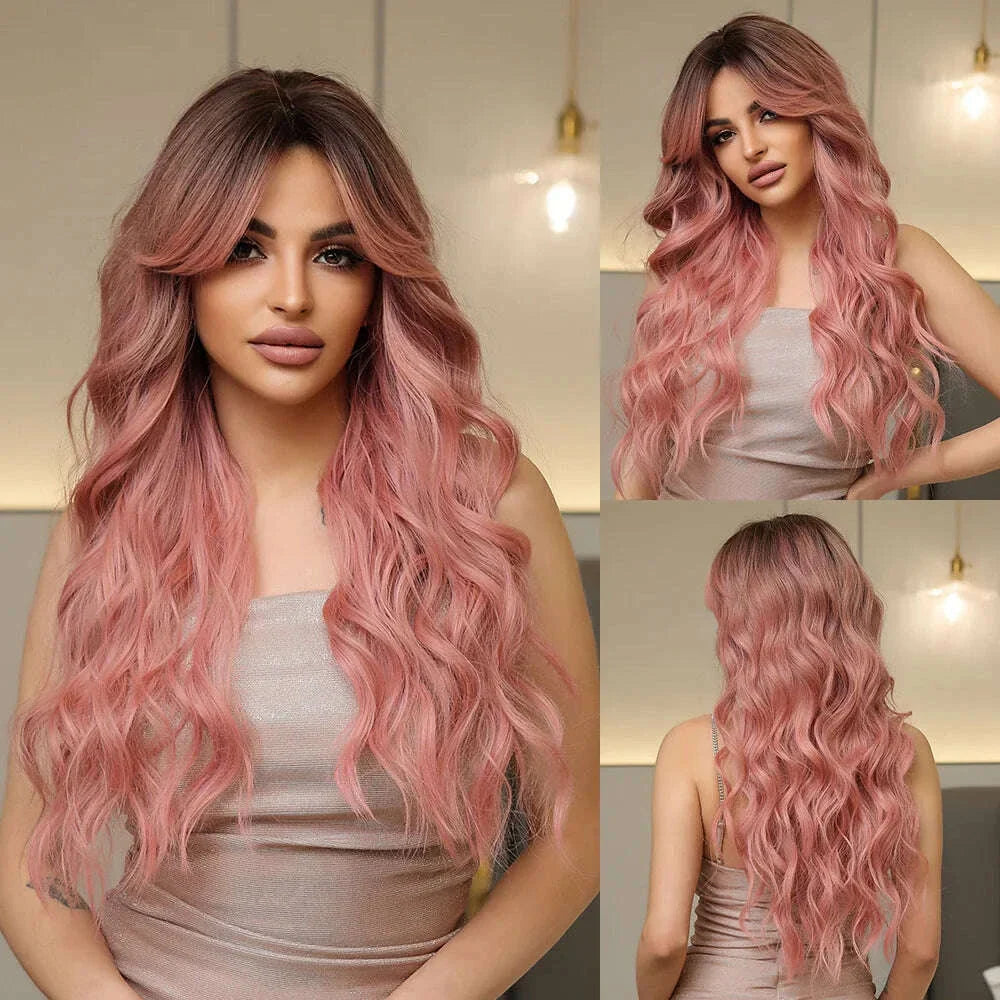 oneNonly Pink White Long Wig Blonde Rainbow Wavy Wigs Halloween Cosplay Party Wigs for Women Makeup Tools Synthetic Hair
