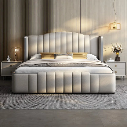Design Simple Italian Type Bed Cowhide Luxurious Standing Sleeping Bed Double Wedding Camas De Matrimonio Dormitorio Furnitures