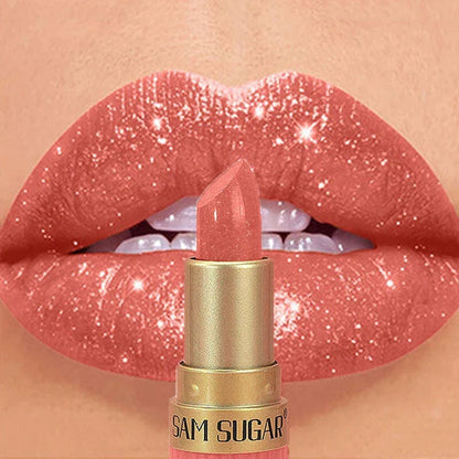 6 Colors Diamond Pearlescent Lipstick Glitter Shiny Metallic Lipstick Lip Tint Long Lasting Nude Shimmer Shiny Lip Gloss Makeup