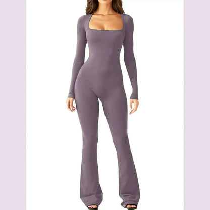 New Popular Women Wide Leg Yoga Bodysuit Outfit One Piece Gym Fitness High Quality Sport Long Sleeve Plus Size Jumpsuit