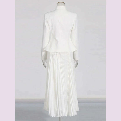 TWOTWINSTYLE Solid Two Piece Set For Women Stand Collar Long Sleeve Spliced Button Tops High Waist Skirt Chic Set Female Fashion