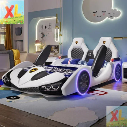 Children's Bed Boys and Girls 1.8m New Creative Cartoon Car Bed 1.5m Princess Leather Bed with Guardrail Blue