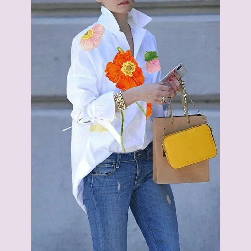 Yeezzi Female Stylish Floral Printed Lapel Shirts 2025 New Spring Long Sleeves Loose Urban Casual Office Blouse Tops For Women