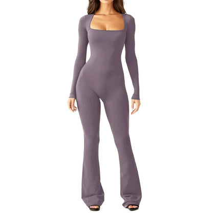 New Popular Women Wide Leg Yoga Bodysuit Outfit One Piece Gym Fitness High Quality Sport Long Sleeve Plus Size Jumpsuit