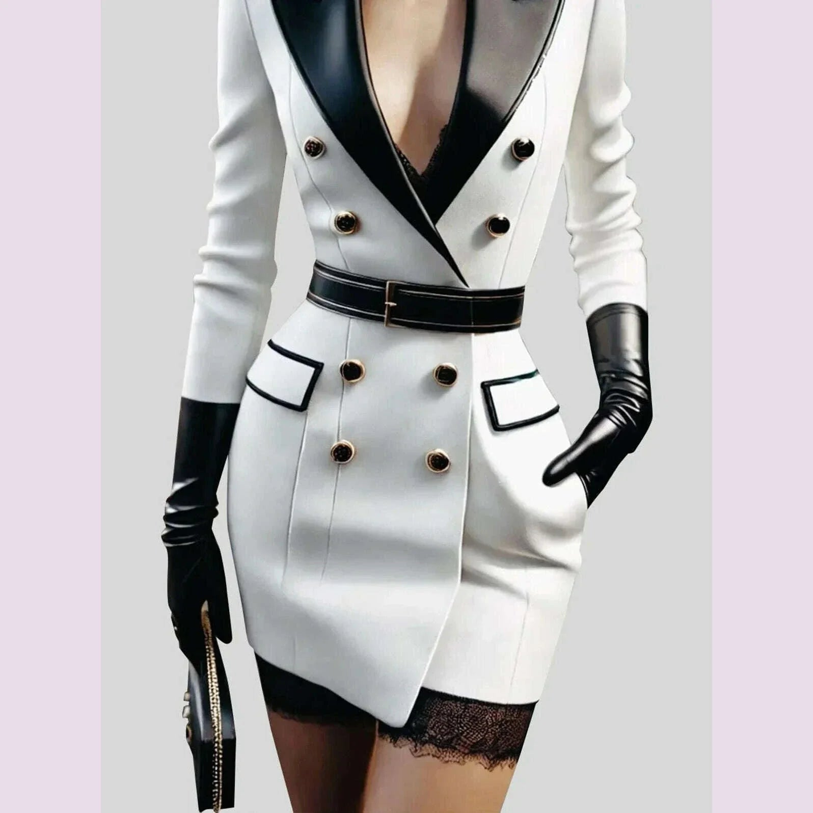 Womens Elegant Double Breasted Peak Lapel Mini Blazer Dress with Belt Tailored Slim Fit Formal Evening Office Wear Chic Stylish