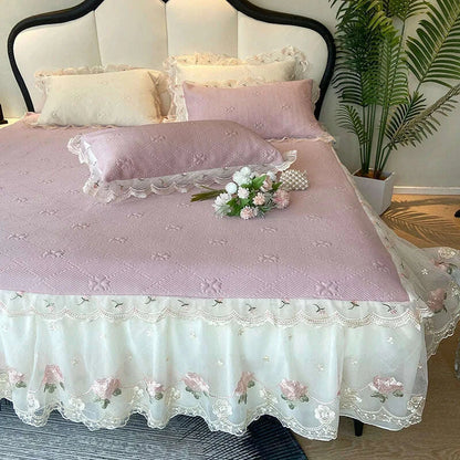 2025 Summer Cool Bed Skirt Sheet Princess Bed Skirt Mattress Ruffled Lace Bedsheet Not Stuffy With Pillowcases Twin Queen Size