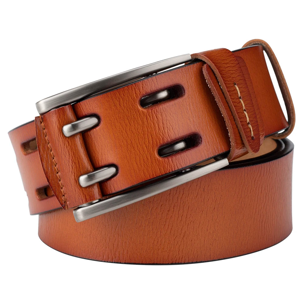 Men's Double Pin Buckle Genuine Leather Belt Casual 4.1cm